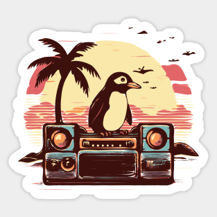 Boomboxing penguin on a beach with a boombox. Pogue Life! Sticker